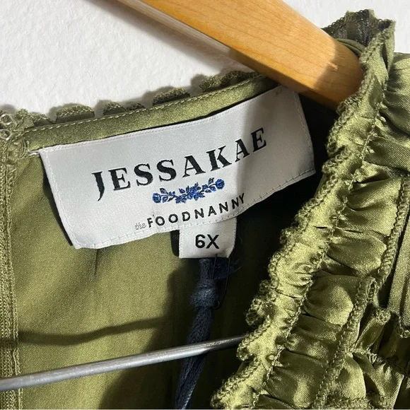 JESSAKAE x THE FOOD NANNY Liz Ruffle Tiered Puff Sleeve Midi Dress in Olive - Picture 8 of 12